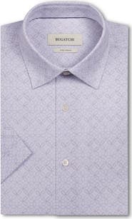 Bugatchi Miles OoohCotton® Geometric Print Short Sleeve Button-Up Shirt