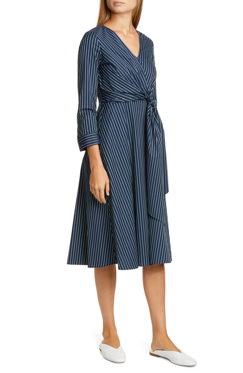 Lafayette 148 New York Penelope Stripe Faux Wrap Midi Dress, Main, color, 