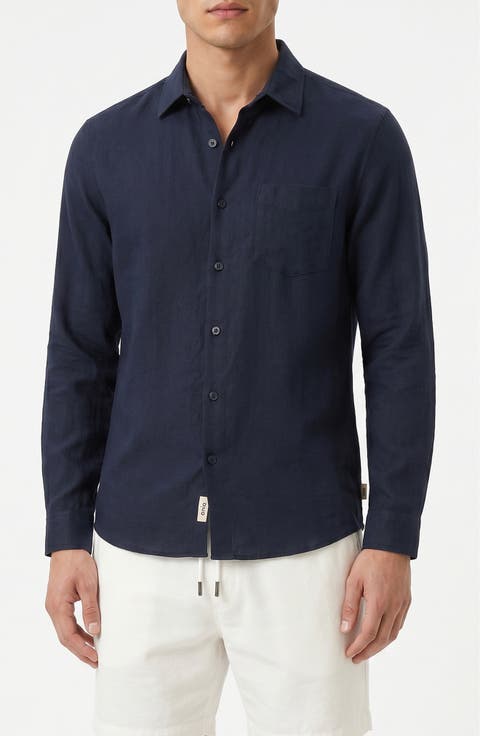 Long Sleeve Linen Blend Button-Up Shirt