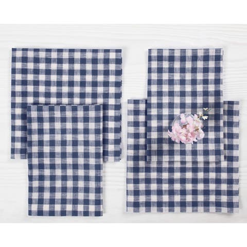 Linen Dinner Napkins Set of 4, 20 x 20" - Gingham Check