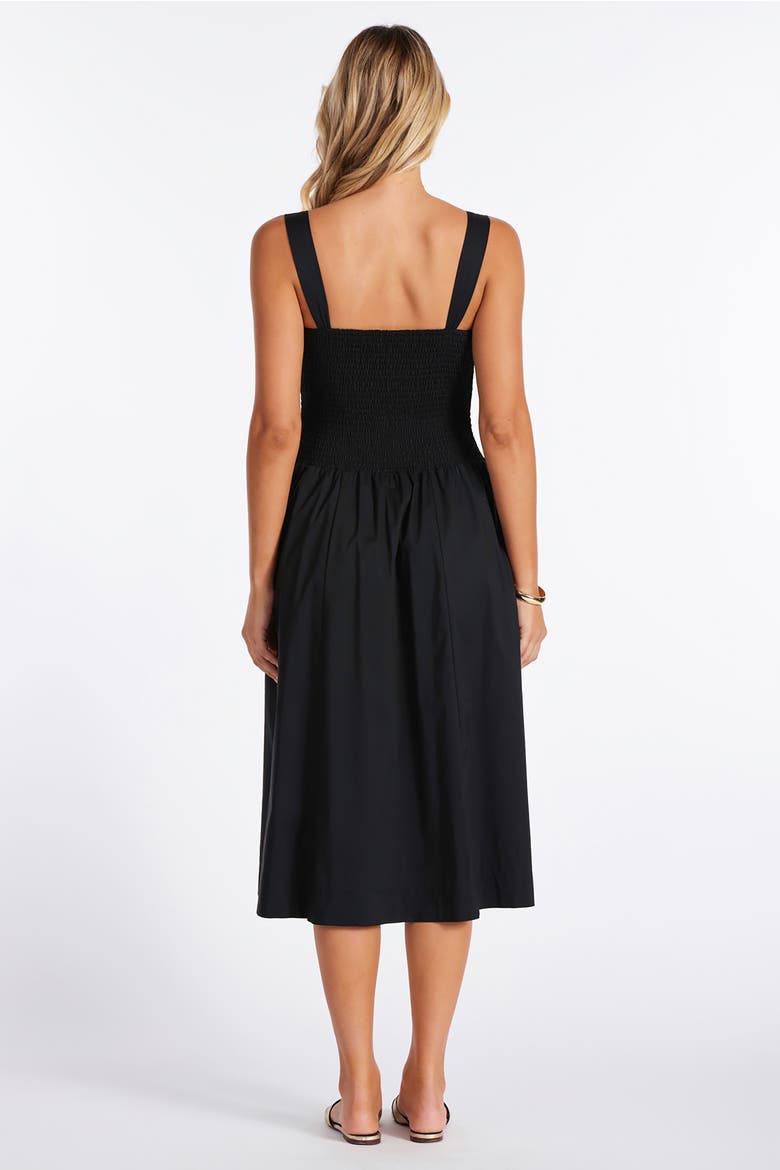 Corsica Smocked Poplin Dress, Alternate, color, Black