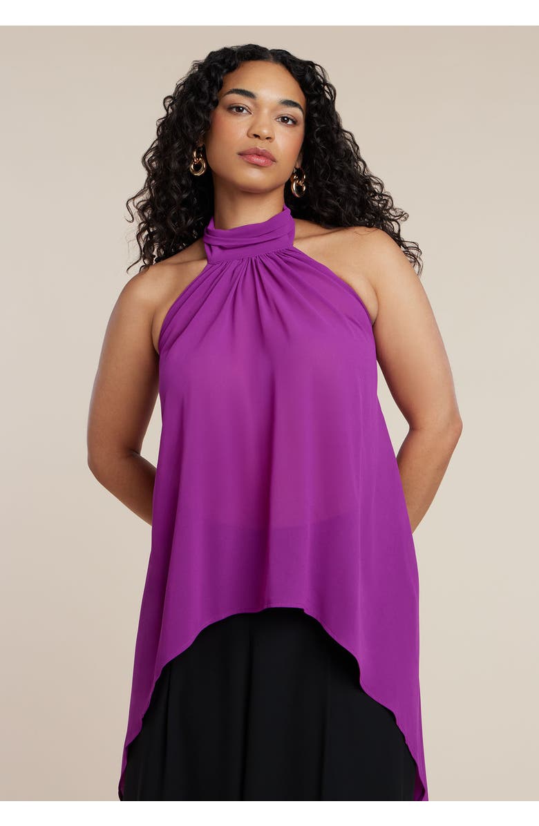 ELOQUII High-Low Halter Top, Alternate, color, Dark Purple