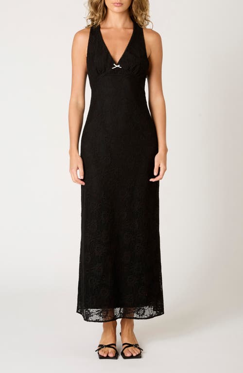 Nia Tasha Cross Back Stretch Cotton Blend Lace Dress in Black 