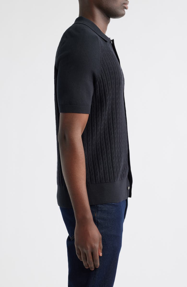 Brooks Brothers Cable Stitch Cotton Button-Up Polo Sweater, Alternate, color, 