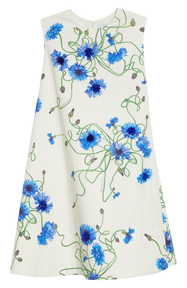 Stella McCartney Cornflower Embroidered Cotton Trapeze Minidress, Main, color, Cornflower