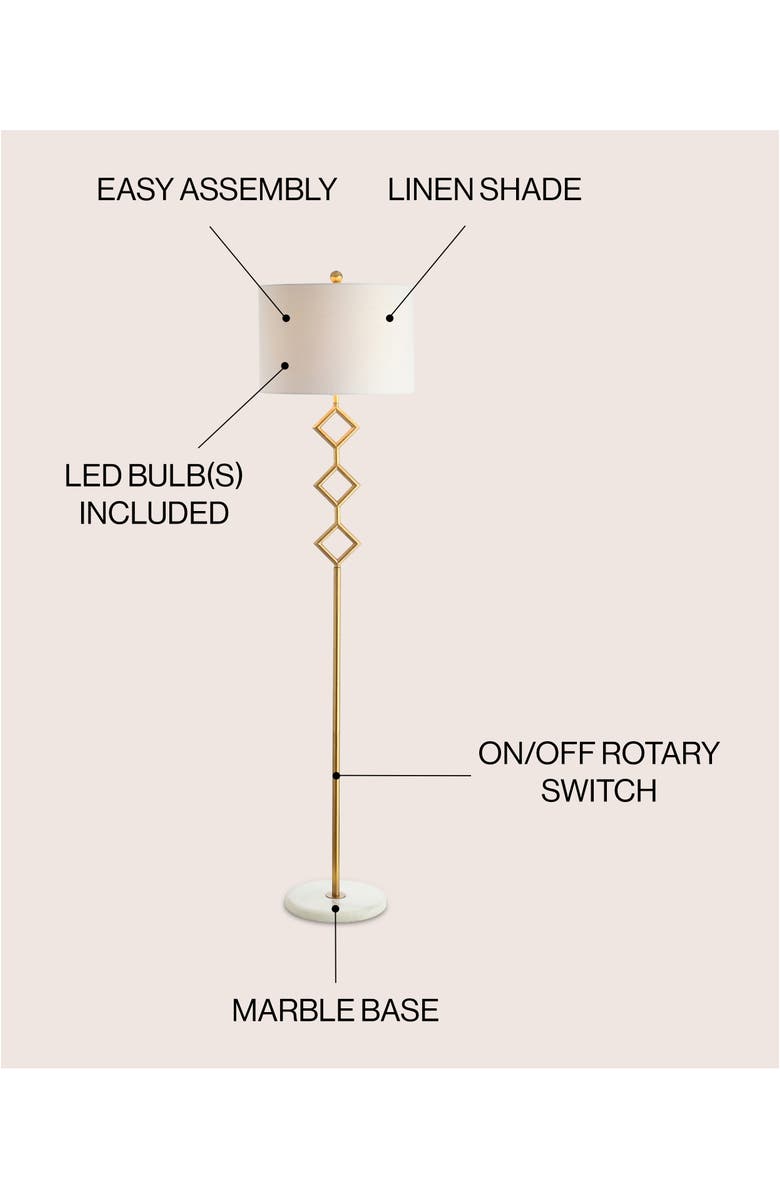 JONATHAN Y Diamante 61.5" Modern Gilt Metal with Marble Based LED Floor Lamp, Gold/White, Alternate, color, Gold Leaf/White