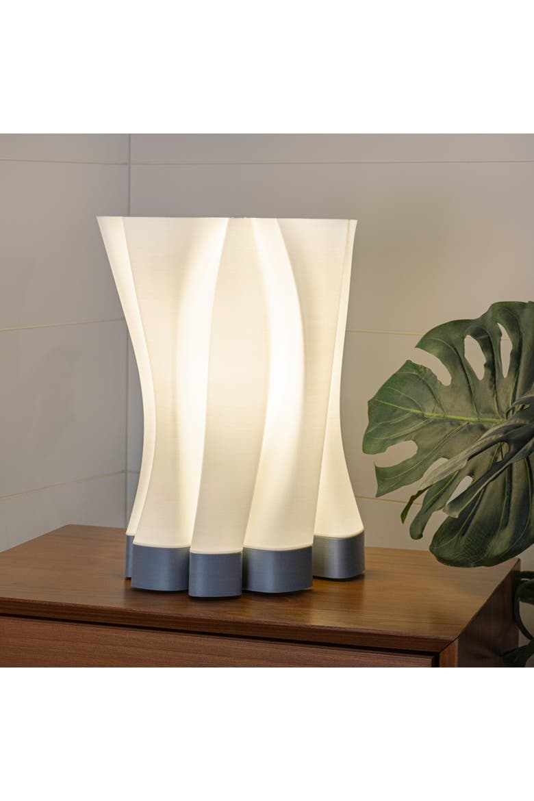 Flame 13.5" Modern Bohemian Plant-Based PLA 3D Printed Dimmable LED Table Lamp, Alternate, color, White/Gray
