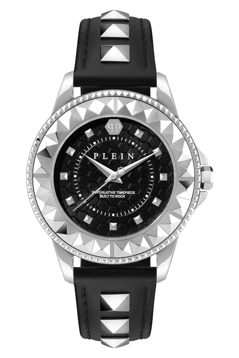 Rock Leather Strap Watch, 38mm, Main, color, STAINLESS STEEL