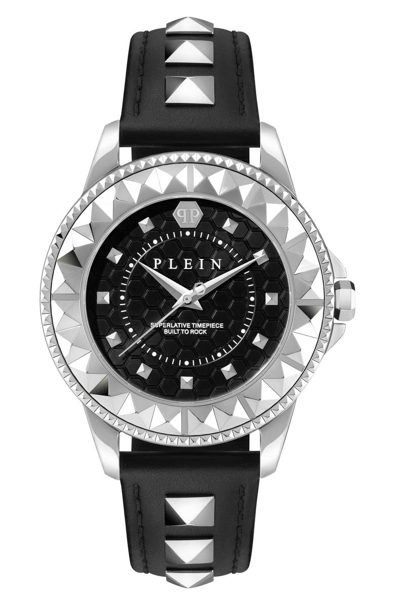 PHILIPP PLEIN Rock Leather Strap Watch, 38mm, Main, color, Stainless Steel
