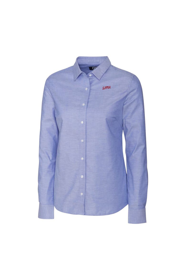 Women's Cutter & Buck  Royal SMU Mustangs Vault Stretch Oxford Long Sleeve Tri-Blend Button-Up Dress Shirt, Alternate, color, Royal