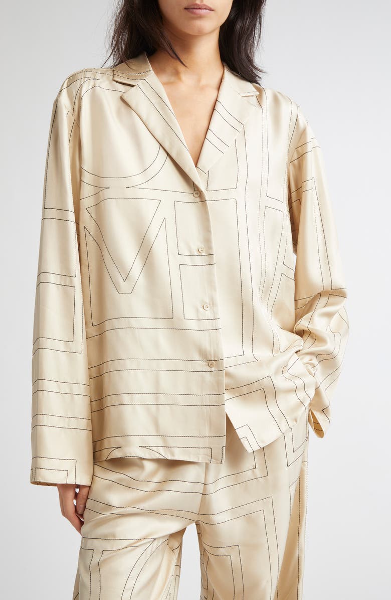 TOTEME Monogram Silk Pajama Top, Main, color, Ivory Monogram