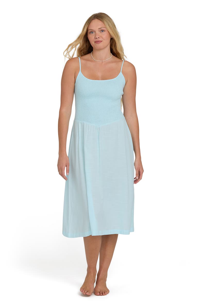 Billabong Hidden Cover Smocked Sleeveless Cotton Blend Midi Dress, Alternate, color, Clearwater