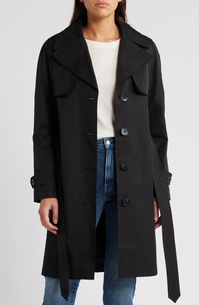 Via Spiga Water Resistant Cotton Blend Trench Coat, Alternate, color, Black