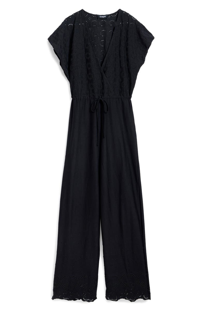 Desigual Eyelet Bodice Cotton Jumpsuit, Alternate, color, 