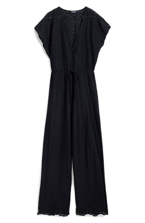Desigual Eyelet Bodice Cotton Jumpsuit In Black