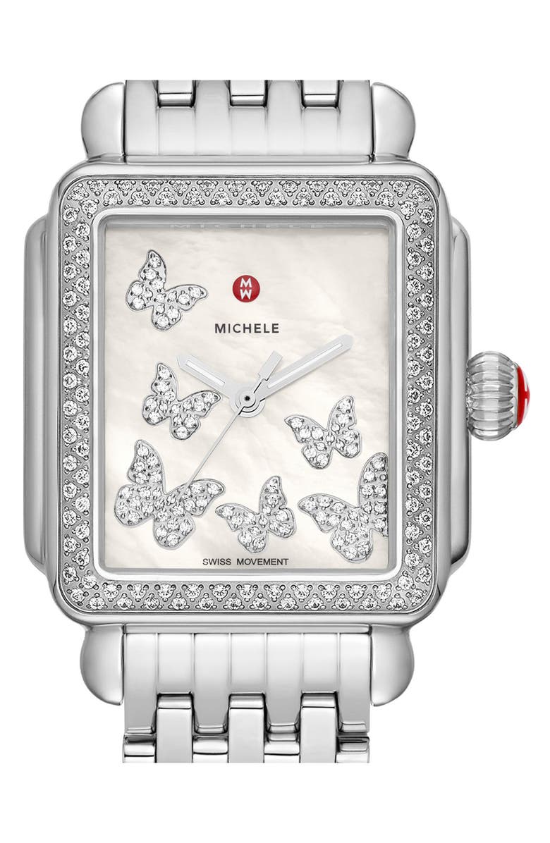MICHELE Deco Butterfly Diamond Bracelet Watch, 33mm, Alternate, color,