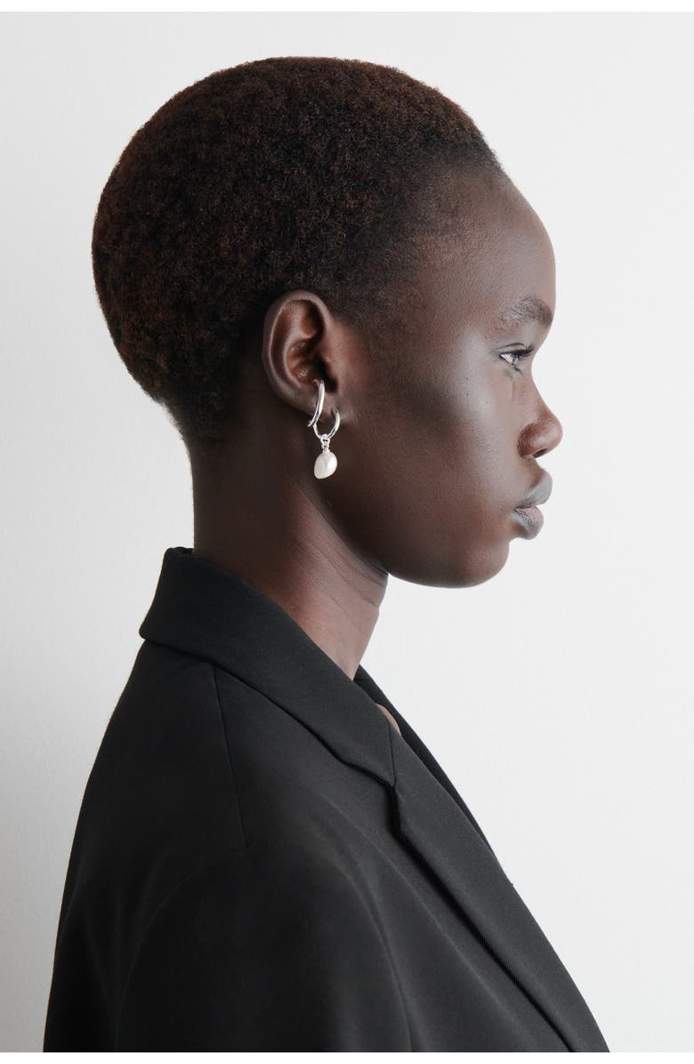 COS Double-Hoop Pearl Earrings, Alternate, color, Silver