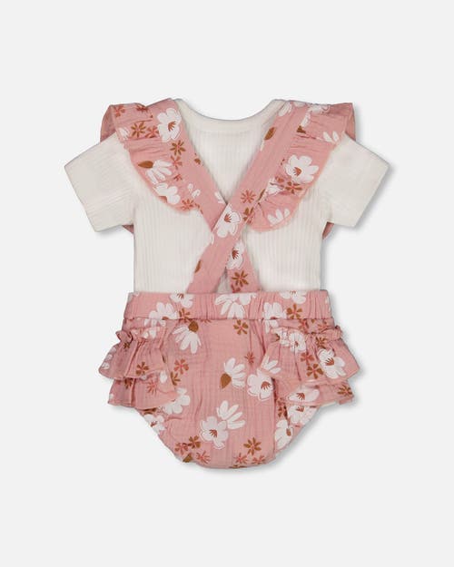 Deux Par Deux Baby Girl's Printed Muslin Short And Organic Cotton Bodysuit Set Pink And White Flower In Pink And White Flowers