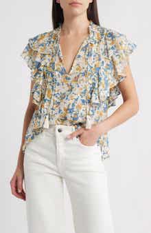 Cleobella Arista Ruffle Sleeve Pintuck Top