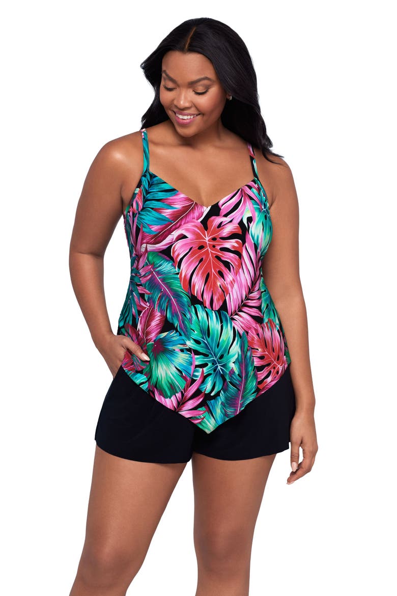Hank Control Swim Romper with Pockets, Main, color, Hot Tropics