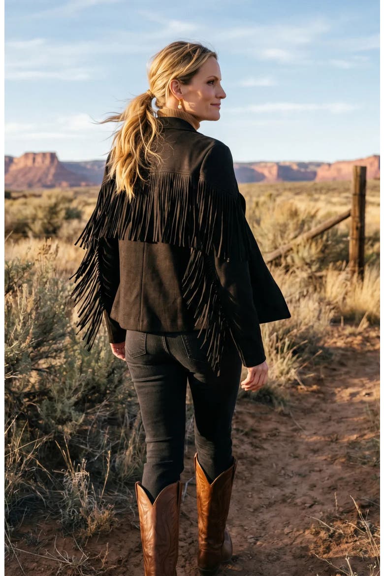 Fringe Long Sleeve Jacket, Alternate, color, BLACK