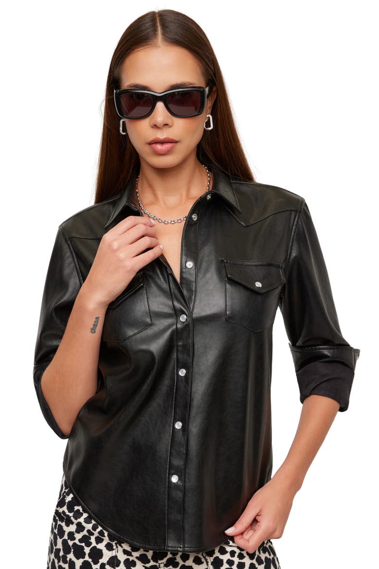 Anna Faux Leather Shirt, Alternate, color, BLACK