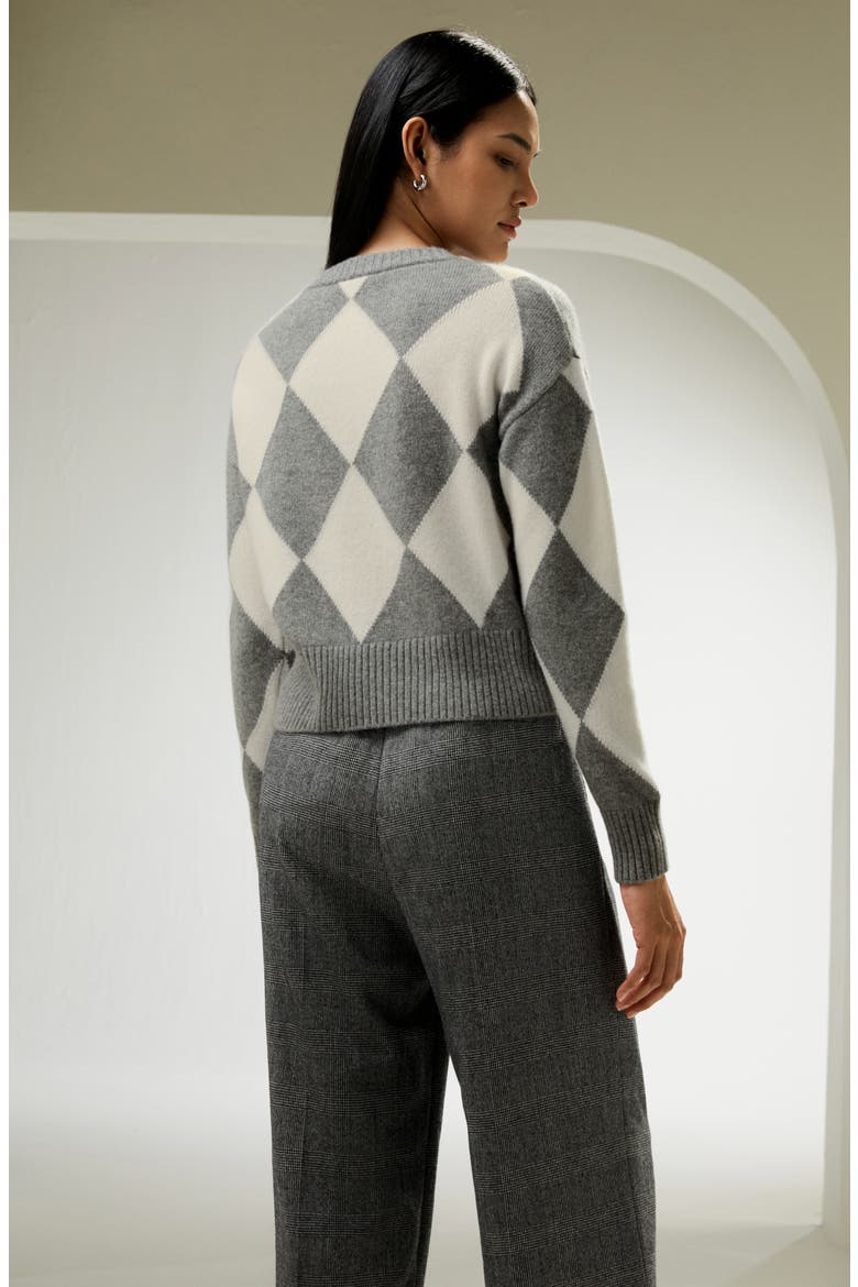 Women's Round Neck Diamond Pattern Cashmere Sweater, Alternate, color, Grey