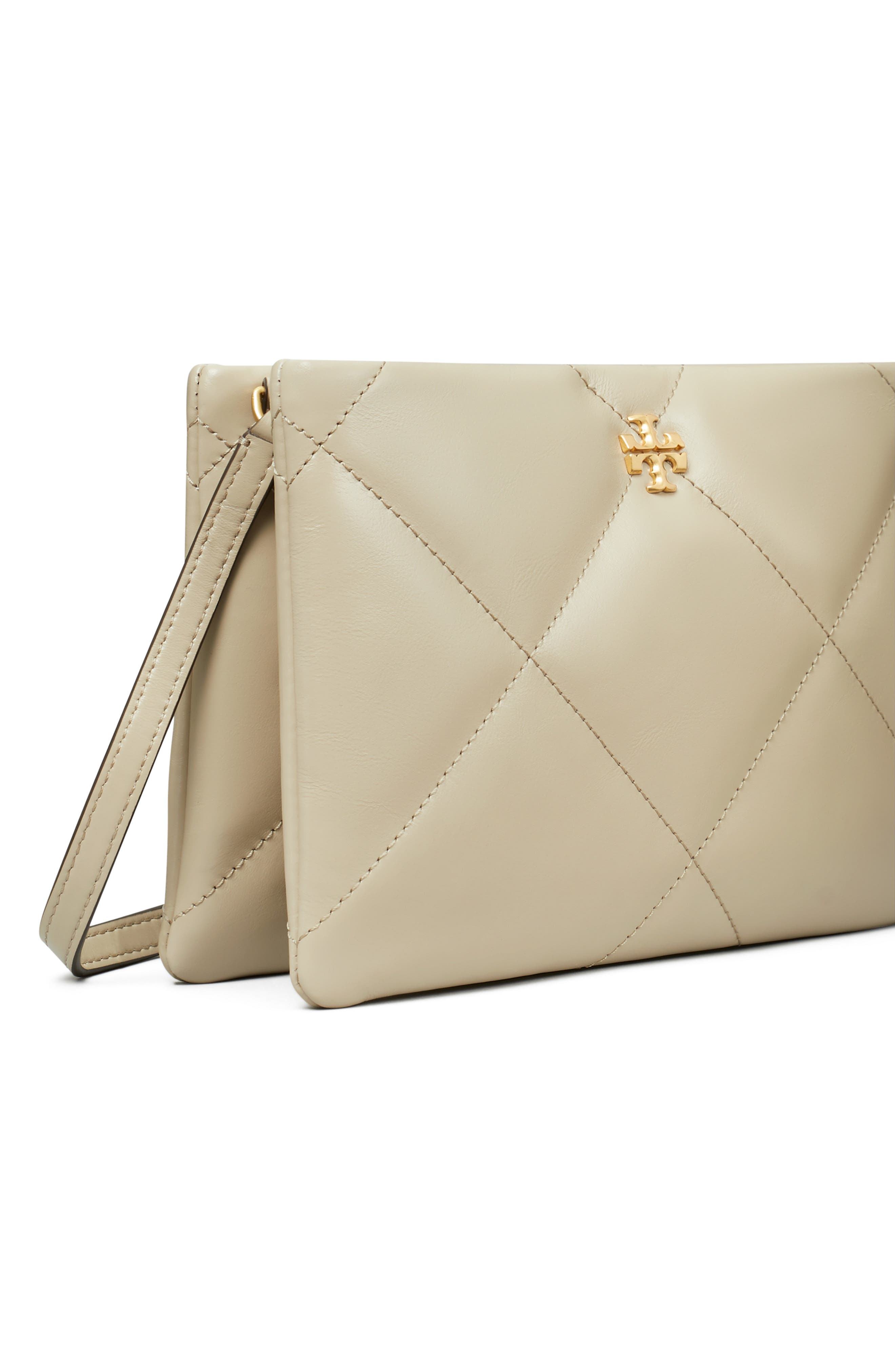 Tory Burch Kira Diamond Quilted Leather Crossbody Bag, Alternate, color, Light Stone