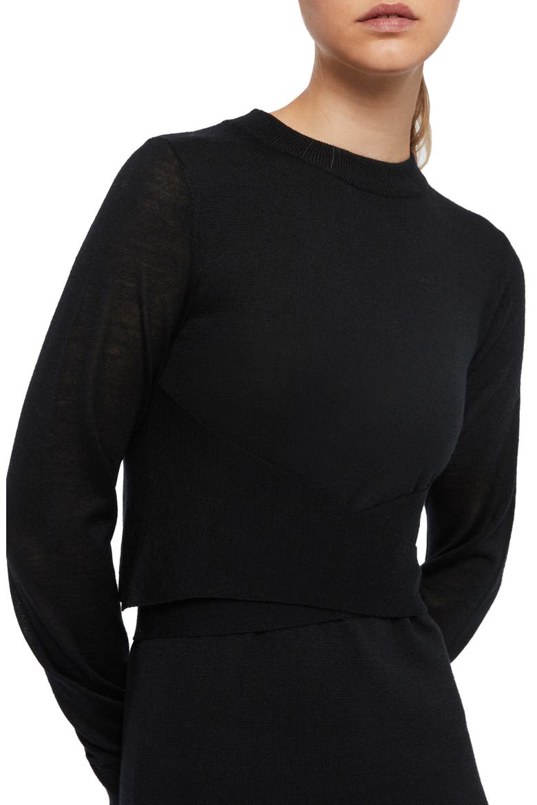 Flora Side Slit Long Sleeve Merino Wool Sweater Dress, Alternate, color, BLACK