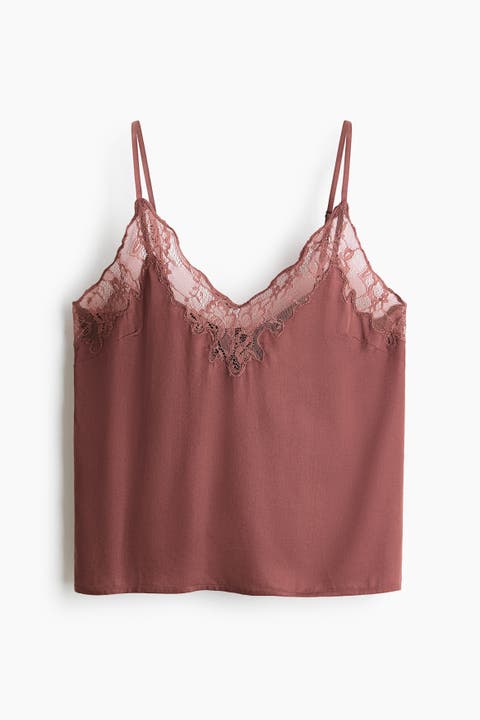 Lace-trimmed Satin Pyjama Top