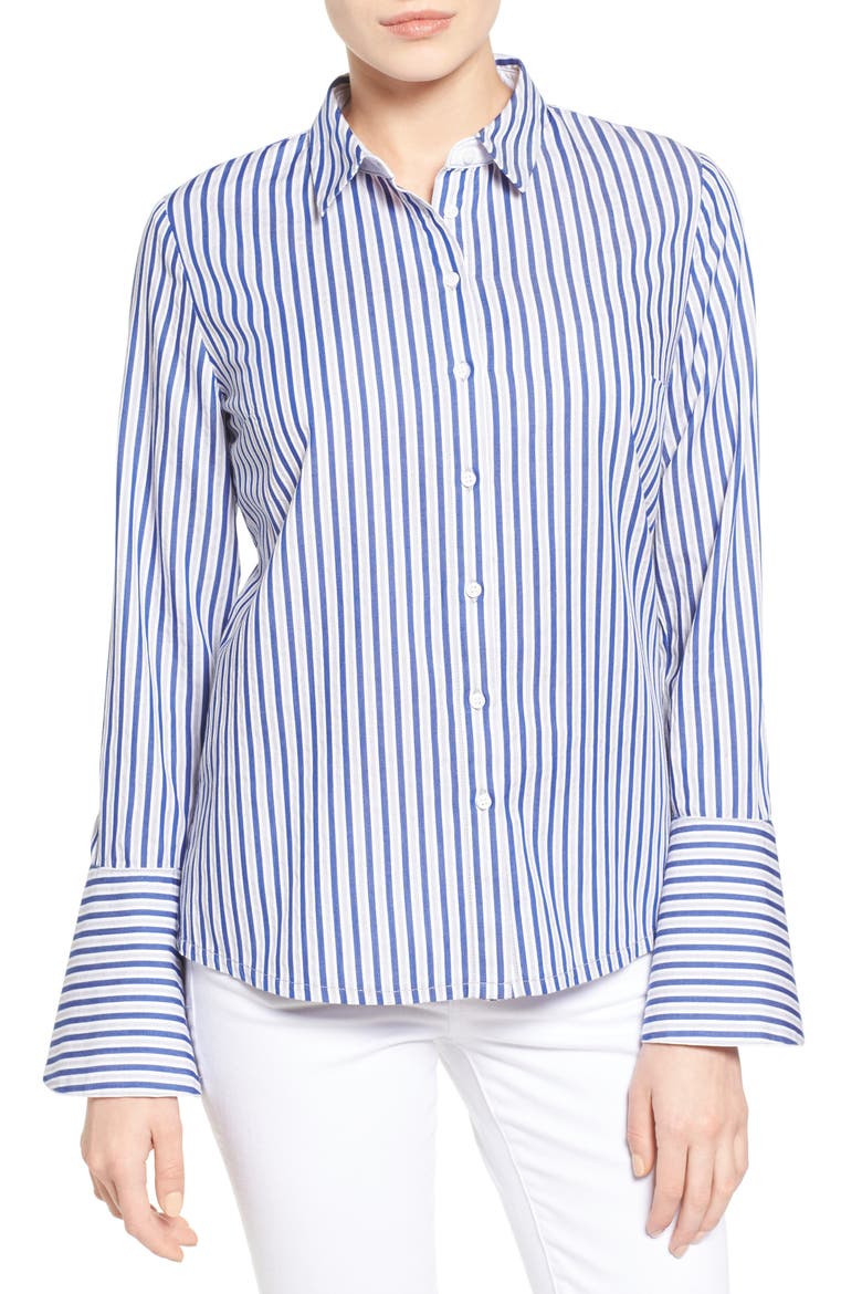 Luz Stripe Bell Cuff Shirt, Main, color, BLUE/ WHITE