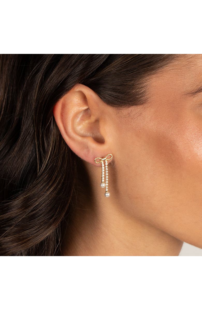 BY ADINA EDEN Pearl Bow Tennis Drop CZ Stud Earring, Alternate, color, White