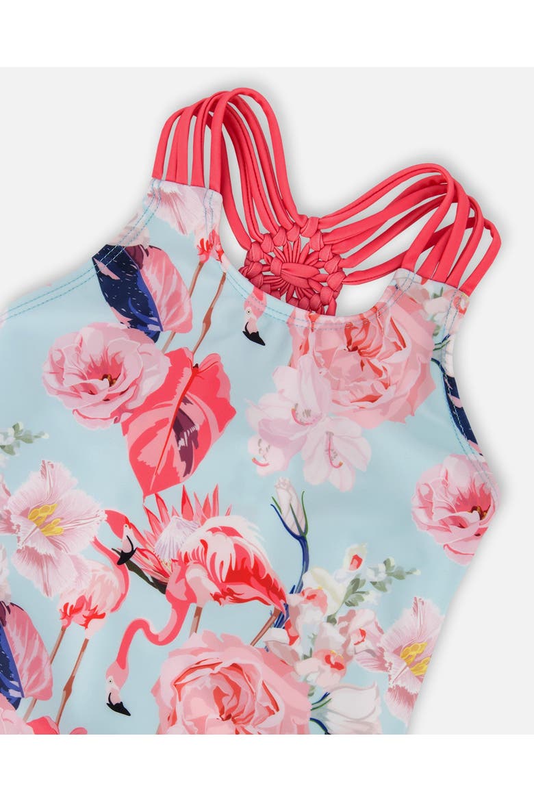 One-Piece Flamingo Swimsuit, Alternate, color, Blue Flamingo Print