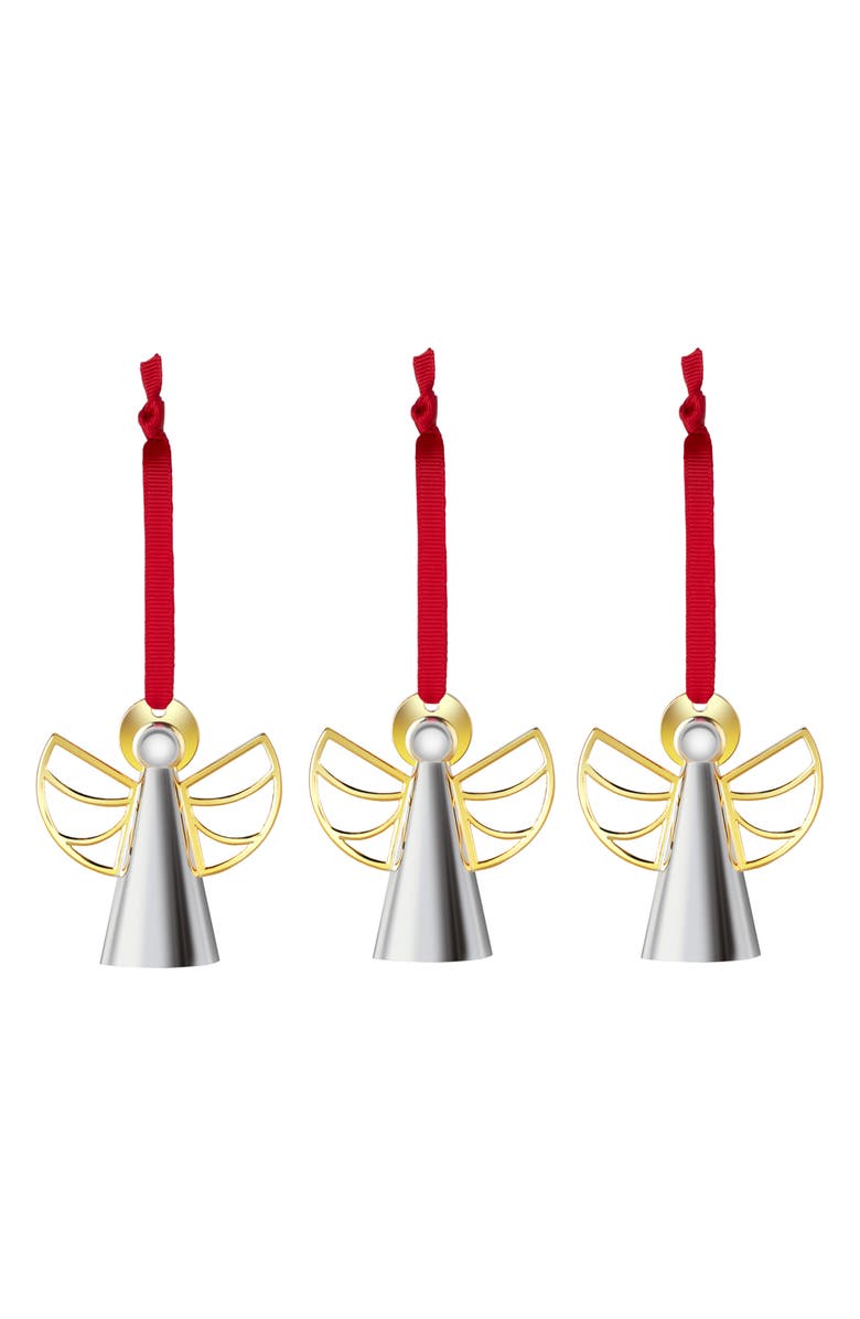 Nambé Set of 3 Angel Ornaments, Main, color, Silver