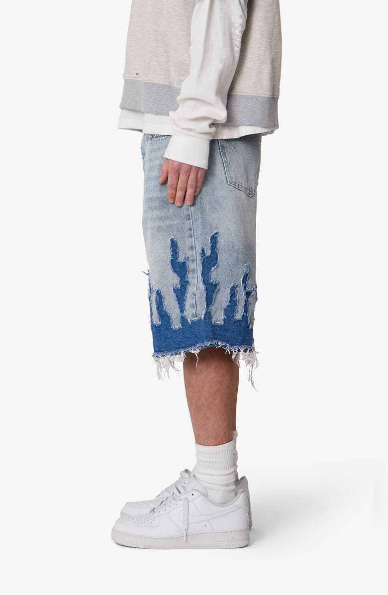 mnml Flame Rip & Repair Denim Shorts, Alternate, color,