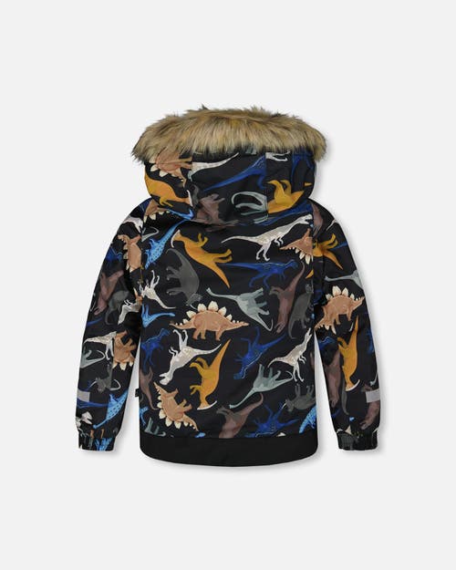 Deux Par Deux Two-piece Play Snowsuit With Dinosaurs Jacket In Blue
