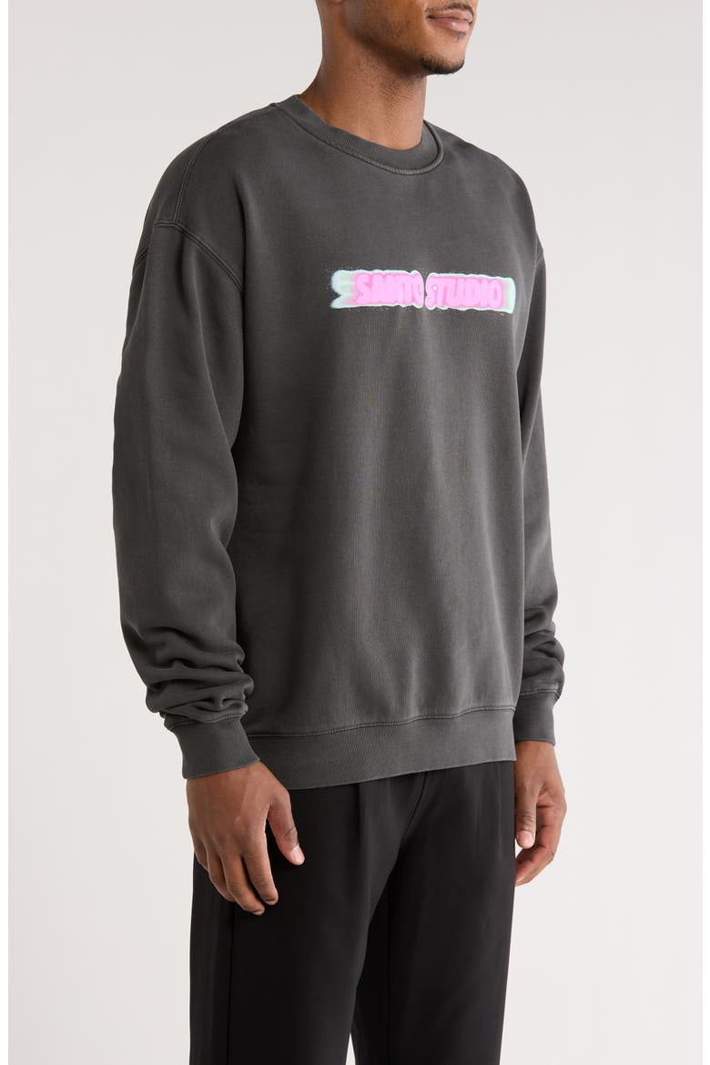 Santo Blur Oversize Stretch Fleece Crewneck Sweatshirt, Alternate, color, VINTAGE BLACK