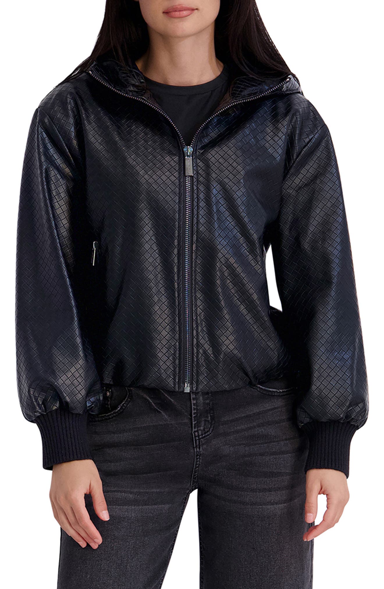 Basketweave Faux Leather Jacket