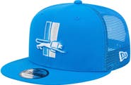 New Era Men's New Era Blue Detroit Lions Throwback Main Trucker 9FIFTY Snapback Hat