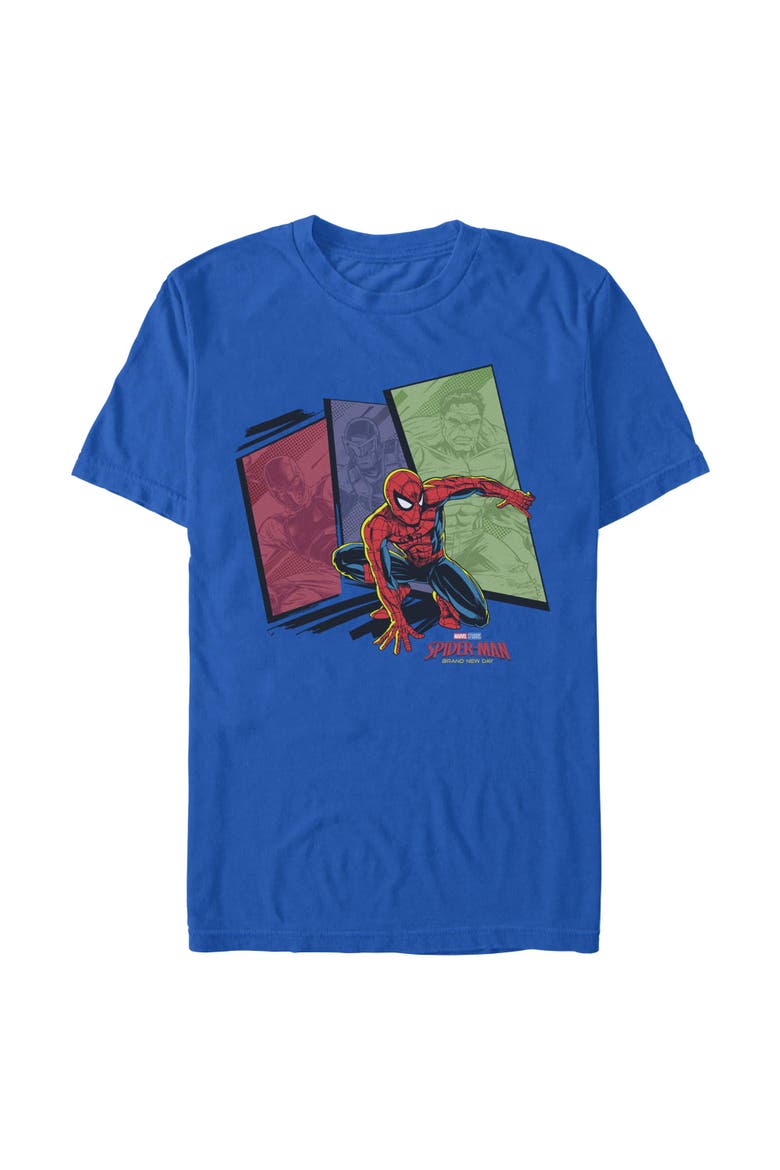Mens Marvel Spider-Man Brand New Day Villains Halftone Panels T Shirt, Main, color, Royal Blue