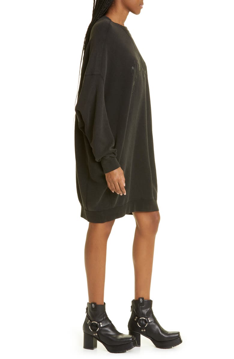 R13 Gender Inclusive Grunge Blackout Logo Graphic Sweatshirt Dress, Alternate, color, 
