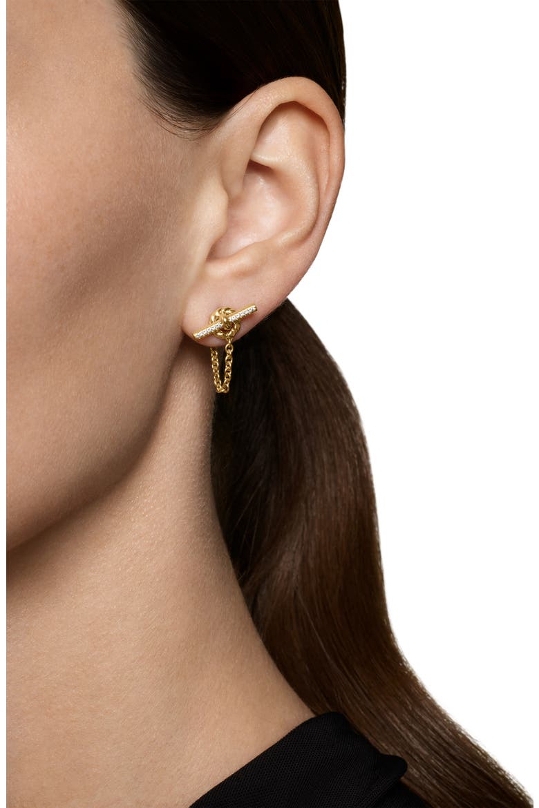 Mercer® Petite Toggle Stud Earrings in 18K Yellow Gold with Diamonds, 38.2mm, Alternate, color, DIAMOND/ GOLD