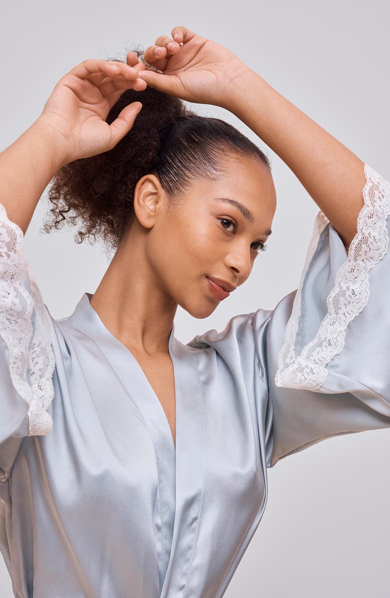 Papinelle Annabelle Lace Trim Longline Satin Robe, Alternate, color, Sage