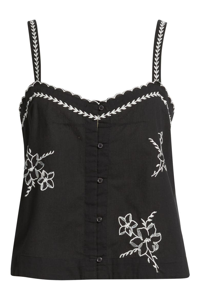 The Weekend Floral Embroidered Button-Up Top, Alternate, color, BLACK