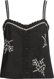 THE GREAT. The Weekend Floral Embroidered Button-Up Top