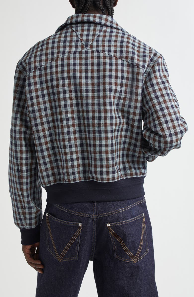 Bottega Veneta Gingham Check Blouson Jacket, Alternate, color, Navy/ Lake/ Maroon