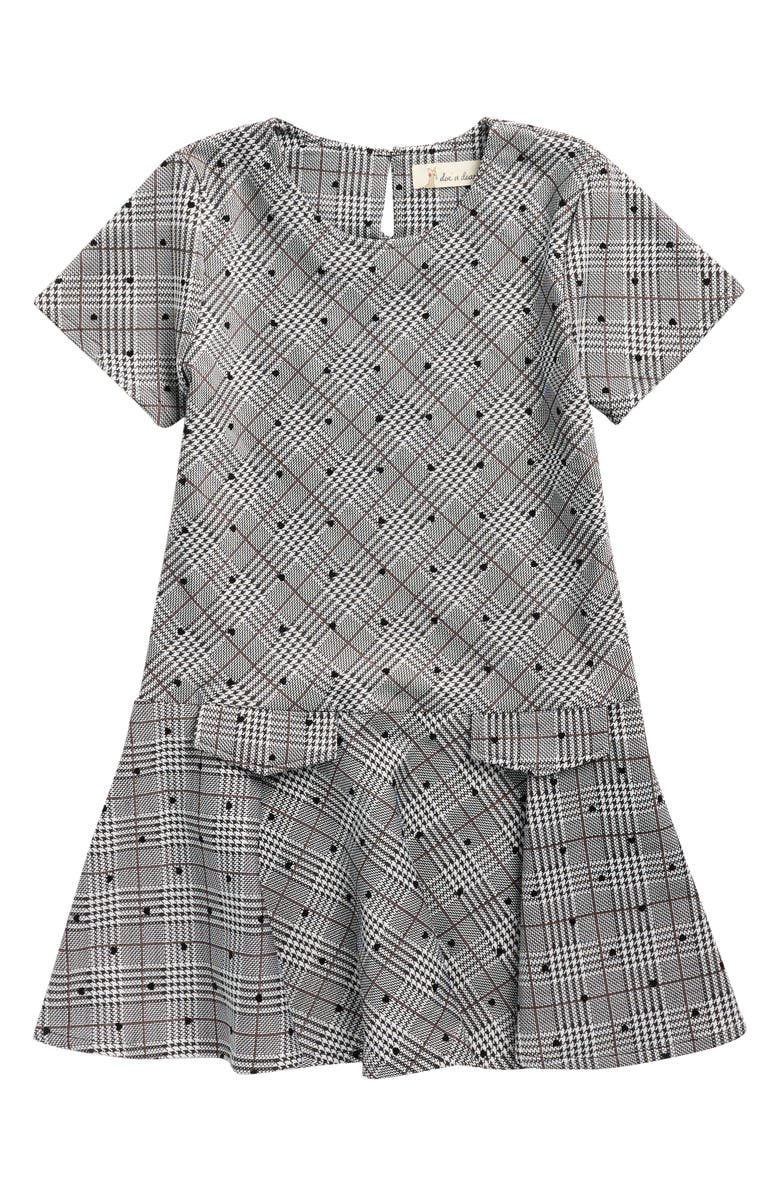 Doe A Dear Kids' Velvet Heart Plaid Dress, Main, color, Black/White