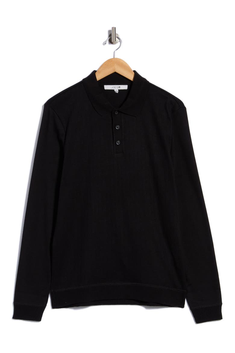 Ribbed Long Sleeve Polo Sweater, Main, color, BLACK