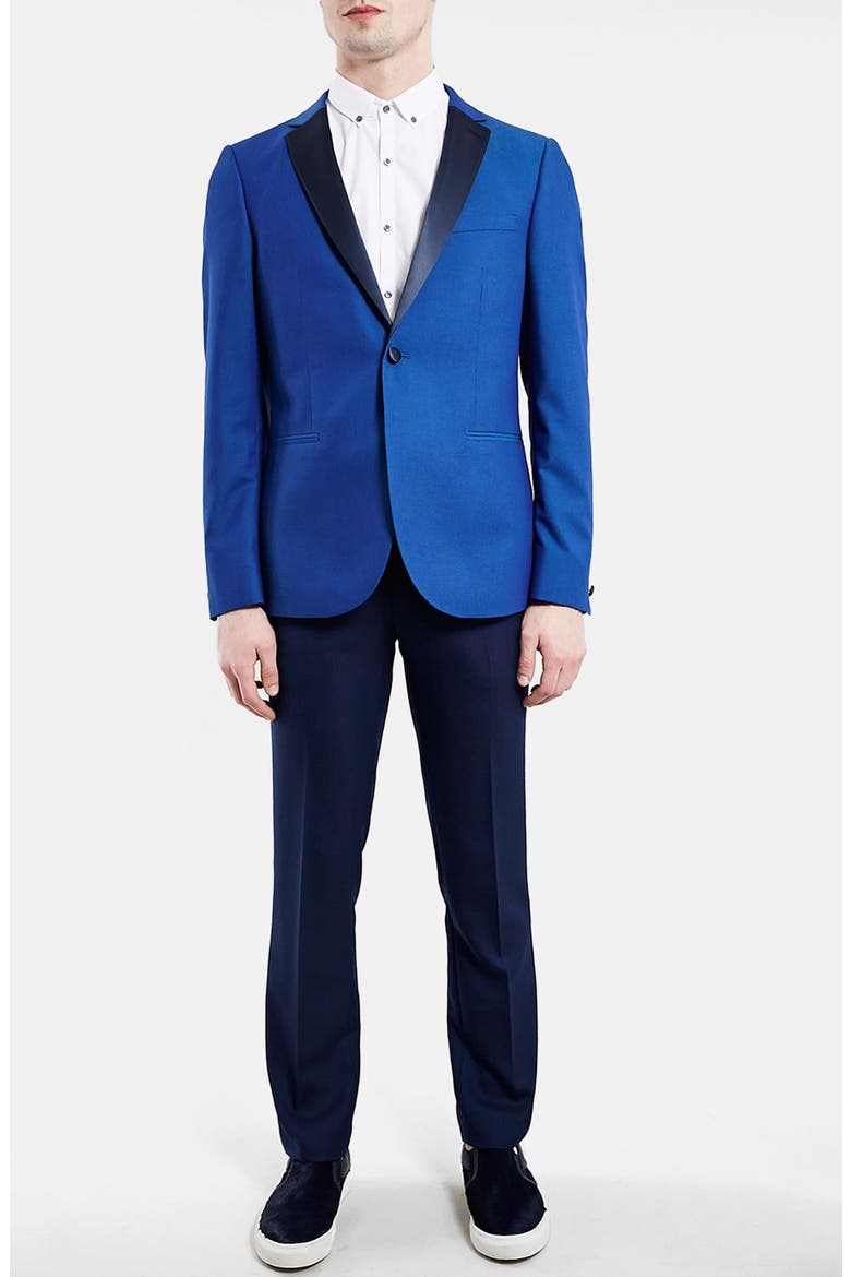 Blue Skinny Fit Tuxedo Jacket, Alternate, color, BLUE