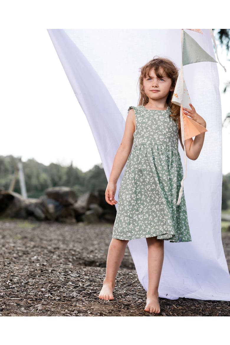 Girl's Sleeveless Muslin Dress Green Jasmine Flower Print, Alternate, color, Green Jasmine Flower Print